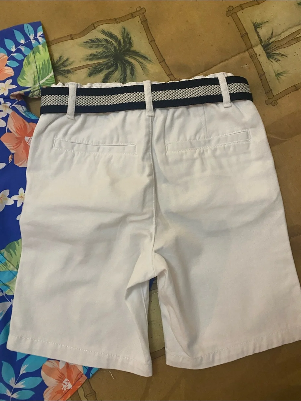 The Children's Place Blue Tropical Floral Shirt and White Shorts Set